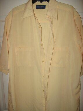 TownCraft Short Sleeve Button Front Shirt Men's Large Tall Yellow Ripstop